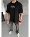 Lushiowear Erkek Kısa Kol Tişört Bisiklet Yaka Filistin Poşulu Baskılı T-Shirt - Siyah