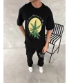 Lushiowear Erkek Baskılı T-Shirt Kısa Kol Bisiklet Yaka Regular Fit Yazlık Tişört - SiyahSiyah