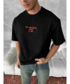 Lushiowear Erkek Ön ve Arka Baskılı T-Shirt Kısa Kol Bisiklet Yaka Regular Fit Tişört - Siyah