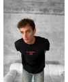 Lushiowear Erkek Ön ve Arka Baskılı T-Shirt Kısa Kol Bisiklet Yaka Regular Fit Tişört - Siyah