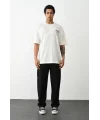 Lushiowear Erkek Kısa Kol Yazlık Tişört Bisiklet Yaka Baskılı Oversize T-Shirt - Beyaz
