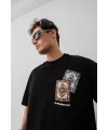 Lushiowear Erkek Yazlık Bisiklet Yaka Baskılı Regular Fit Tişört Kısa Kol T-Shirt - Siyah