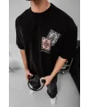 Lushiowear Erkek Yazlık Bisiklet Yaka Baskılı Regular Fit Tişört Kısa Kol T-Shirt - Siyah