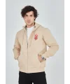 Lushiowear Erkek 3 İplik Pamuklu Kapüşonlu Tam Fermuarlı Cepli Hoodie Sweatshirt - Bej