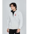 Lushiowear Erkek 3 İplik Pamuklu Kapüşonlu Tam Fermuarlı Cepli Hoodie Sweatshirt - Beyaz
