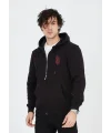 Lushiowear Erkek 3 İplik Pamuklu Kapüşonlu Tam Fermuarlı Cepli Hoodie Sweatshirt - Siyah