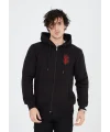Lushiowear Erkek 3 İplik Pamuklu Kapüşonlu Tam Fermuarlı Cepli Hoodie Sweatshirt - Siyah