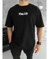 Lushiowear Erkek Kısa Kol Yazlık Tişört Bisiklet Yaka Baskılı Oversize T-Shirt - Siyah