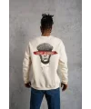 Lushiowear ERKEK 3 İplik Pamuklu Bisiklet Yaka Baskılı Oversize Sweatshirt - Beyaz