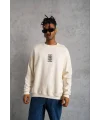 Lushiowear ERKEK 3 İplik Pamuklu Bisiklet Yaka Baskılı Oversize Sweatshirt - Beyaz