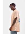Lushiowear Erkek  Bisiklet Yaka Baskılı Oversize T-Shirt - Bej