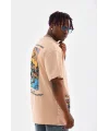 Lushiowear Erkek  Bisiklet Yaka Baskılı Oversize T-Shirt - Bej