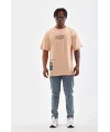 Lushiowear Erkek  Bisiklet Yaka Baskılı Oversize T-Shirt - Bej