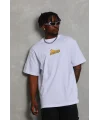 Lushiowear Erkek Kısa Kol Yazlık Tişört Bisiklet Yaka Baskılı Oversize T-Shirt - Beyaz