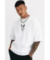 Lushiowear Erkek Kısa Kol Yazlık Tişört Bisiklet Yaka Baskılı Oversize T-Shirt - Beyaz