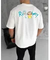Lushiowear Erkek Kısa Kol Tişört Bisiklet Yaka RİCK AND MORTY Baskılı T-Shirt - Beyaz