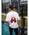 Lushiowear Erkek Kısa Kol Tişört Bisiklet Yaka Boxy Eldiven Baskılı T-Shirt - Beyaz
