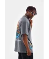 Lushiowear Erkek Tişort  Bisiklet Yaka Baskılı Oversize T-Shirt - Gri