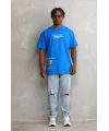 Lushiowear Erkek Bisiklet Yaka Baskılı Oversize T-Shirt - Mavi