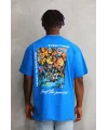 Lushiowear Erkek Bisiklet Yaka Baskılı Oversize T-Shirt - Mavi