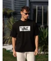 Lushiowear Erkek Kısa Kol Yazlık Tişört Bisiklet Yaka Baskılı Oversize T-Shirt - Siyah
