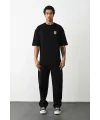 Lushiowear Erkek Kısa Kol Yazlık Tişört Bisiklet Yaka Baskılı Oversize T-Shirt - Siyah