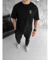 Lushiowear Erkek Kısa Kol Yazlık Tişört Bisiklet Yaka Baskılı Oversize T-Shirt - Siyah
