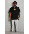 Lushiowear Erkek Kısa Kol Yazlık Tişört Bisiklet Yaka Baskılı Oversize T-Shirt - Siyah