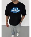 Lushiowear ERKEK Tişört Bisiklet Yaka Baskılı Oversize T-Shirt - Siyah