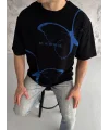 Lushiowear Erkek Kısa Kol Yazlık Tişört Bisiklet Yaka Baskılı Oversize T-Shirt - Siyah