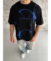 Lushiowear Erkek Kısa Kol Yazlık Tişört Bisiklet Yaka Baskılı Oversize T-Shirt - Siyah
