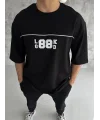 Lushiowear Erkek Kısa Kol Yazlık Tişört Bisiklet Yaka Baskılı Oversize T-Shirt - Siyah