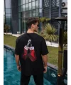 Lushiowear Erkek Kısa Kol Tişört Bisiklet Yaka Box Eldiven Baskılı T-Shirt -  Siyah