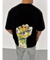 Lushiowear ERKEK Tişört Bisiklet Yaka Baskılı Oversize T-Shirt - Siyah