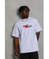 Lushiowear Erkek Kısa Kol Yazlık Tişört Bisiklet Yaka Baskılı Oversize T-Shirt - Beyaz
