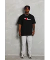 Lushiowear Erkek Kısa Kol Yazlık Tişört Bisiklet Yaka Baskılı Oversize T-Shirt - Siyah