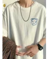 Lushiowear Erkek Tişört Bisiklet Yaka Kore sevimli ayı baskı Kısa Kol T-Shirt  - Beyaz