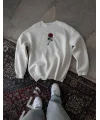 Lushiowear ERKEK 3 iplik Pamuklu Bisiklet Yaka Ön Ve Arka Baskılı SweatShirt -  Beyaz