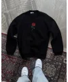 Lushiowear ERKEK 3 iplik Pamuklu Bisiklet Yaka Ön Ve Arka Baskılı SweatShirt - Siyah