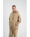 Lushiowear ERKEK 3 iplik Pamuklu Oversize Kapüşonlu Yıkamalı Hoodie SweatShirt - Bej