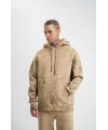 Lushiowear ERKEK 3 iplik Pamuklu Oversize Kapüşonlu Yıkamalı Hoodie SweatShirt - Bej