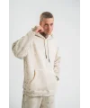 Lushiowear ERKEK  3 iplik Pamuklu Oversize Kapşonlu Yıkamalı SweatShirt Hoodie - Krem
