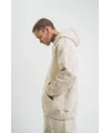 Lushiowear ERKEK  3 iplik Pamuklu Oversize Kapşonlu Yıkamalı SweatShirt Hoodie - Krem