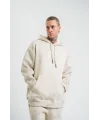 Lushiowear ERKEK  3 iplik Pamuklu Oversize Kapşonlu Yıkamalı SweatShirt Hoodie - Krem