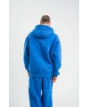 Lushiowear ERKEK 3 İplik Pamuklu Oversize Kapüşonlu Yıkamalı Hoodie SweatShirt - Mavi