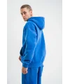 Lushiowear ERKEK 3 İplik Pamuklu Oversize Kapüşonlu Yıkamalı Hoodie SweatShirt - Mavi