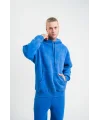 Lushiowear ERKEK 3 İplik Pamuklu Oversize Kapüşonlu Yıkamalı Hoodie SweatShirt - Mavi
