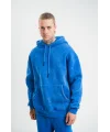 Lushiowear ERKEK 3 İplik Pamuklu Oversize Kapüşonlu Yıkamalı Hoodie SweatShirt - Mavi