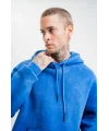 Lushiowear ERKEK 3 İplik Pamuklu Oversize Kapüşonlu Yıkamalı Hoodie SweatShirt - Mavi