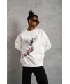 Lushiowear Erkek Güvercin Baskılı 3 iplik pamuklu Bisiklet Yaka Sweatshirt - Beyaz